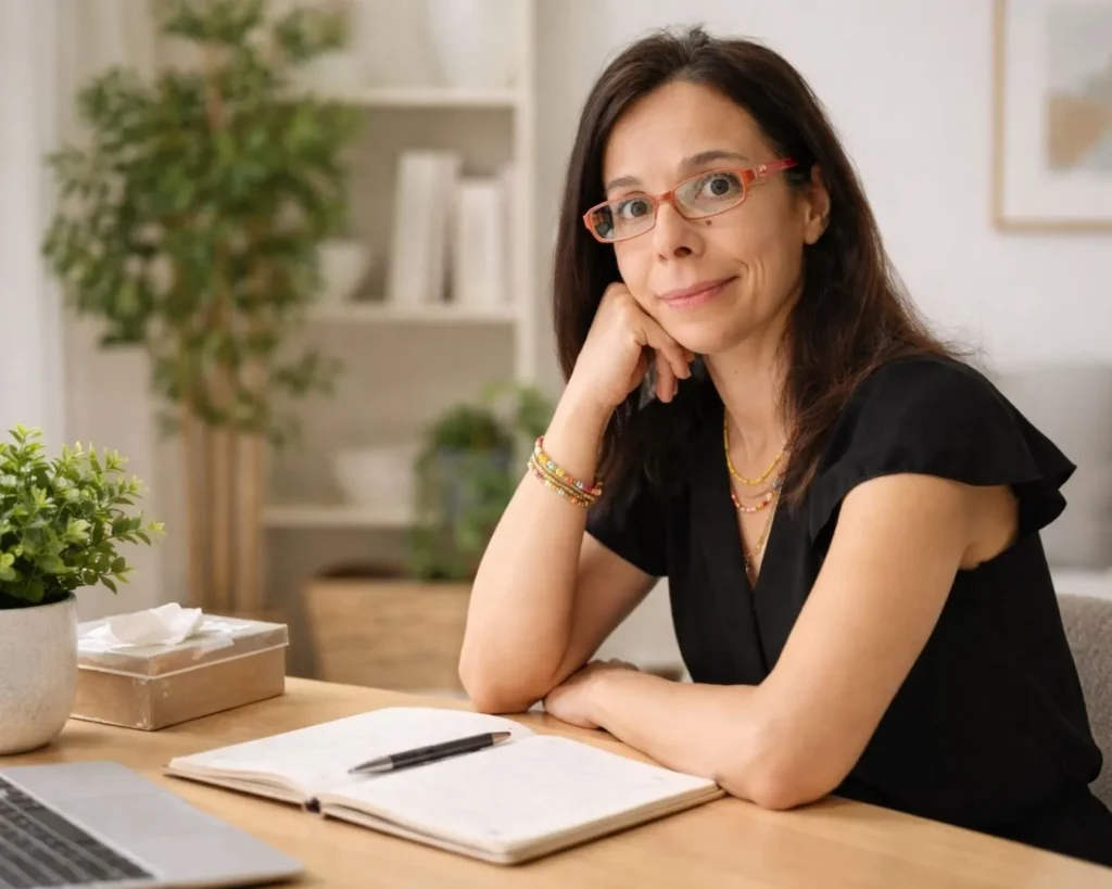 Loredana Marzano seduta in studio in un ambiente professionale e accogliente, immagine del Colloquio di Orientamento.